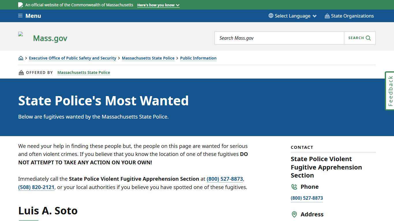 State Police's Most Wanted Mass.gov
