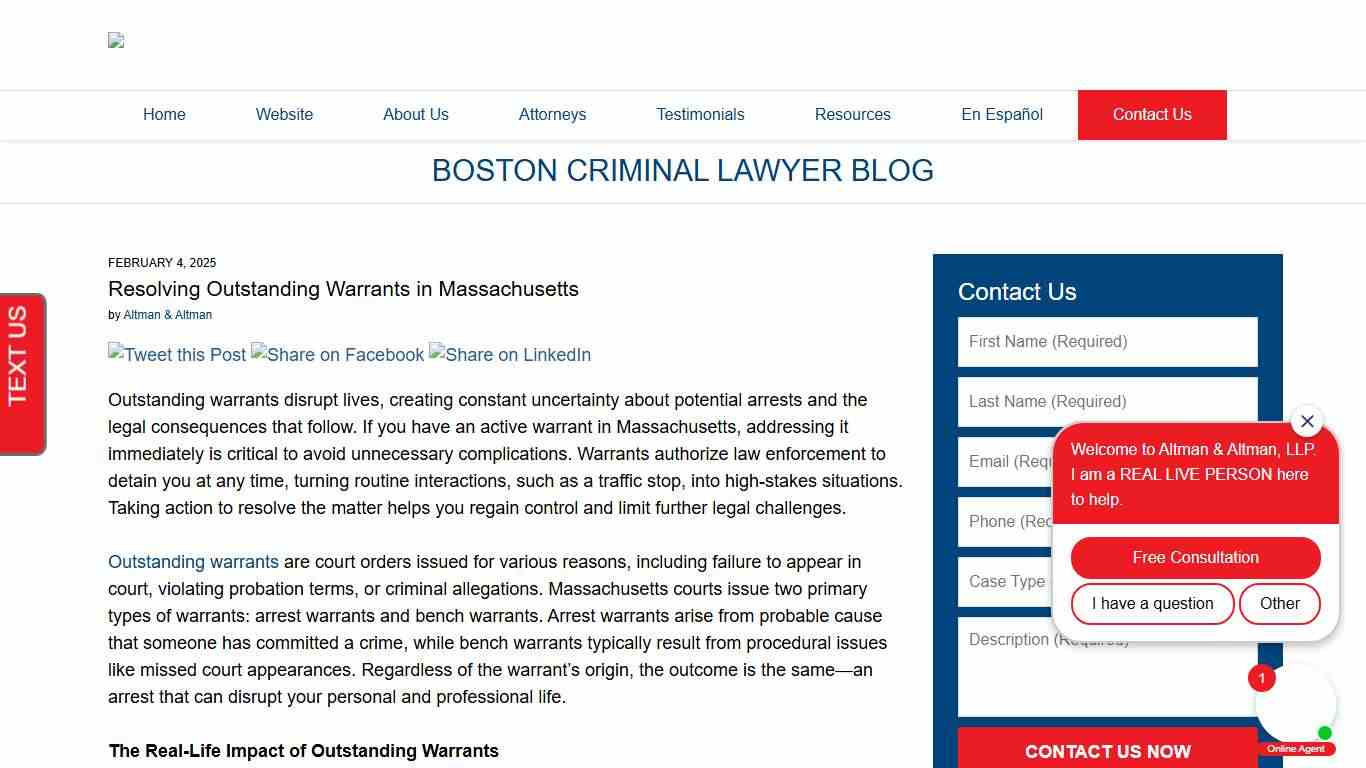 Resolving Outstanding Warrants in Massachusetts — Boston Criminal Lawyer Blog — February 4, 2025