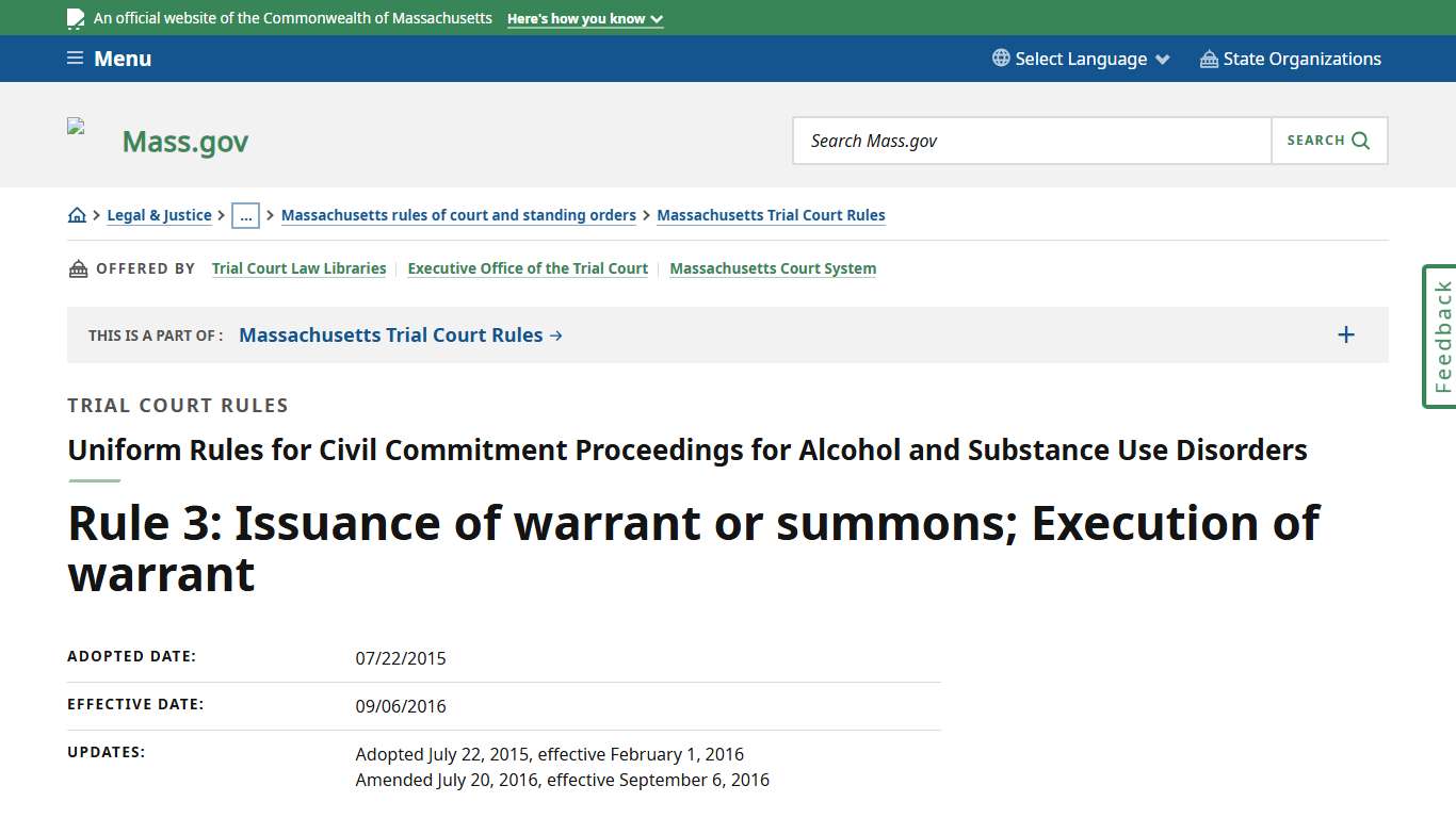Rule 3: Issuance of warrant or summons; Execution of warrant Mass.gov